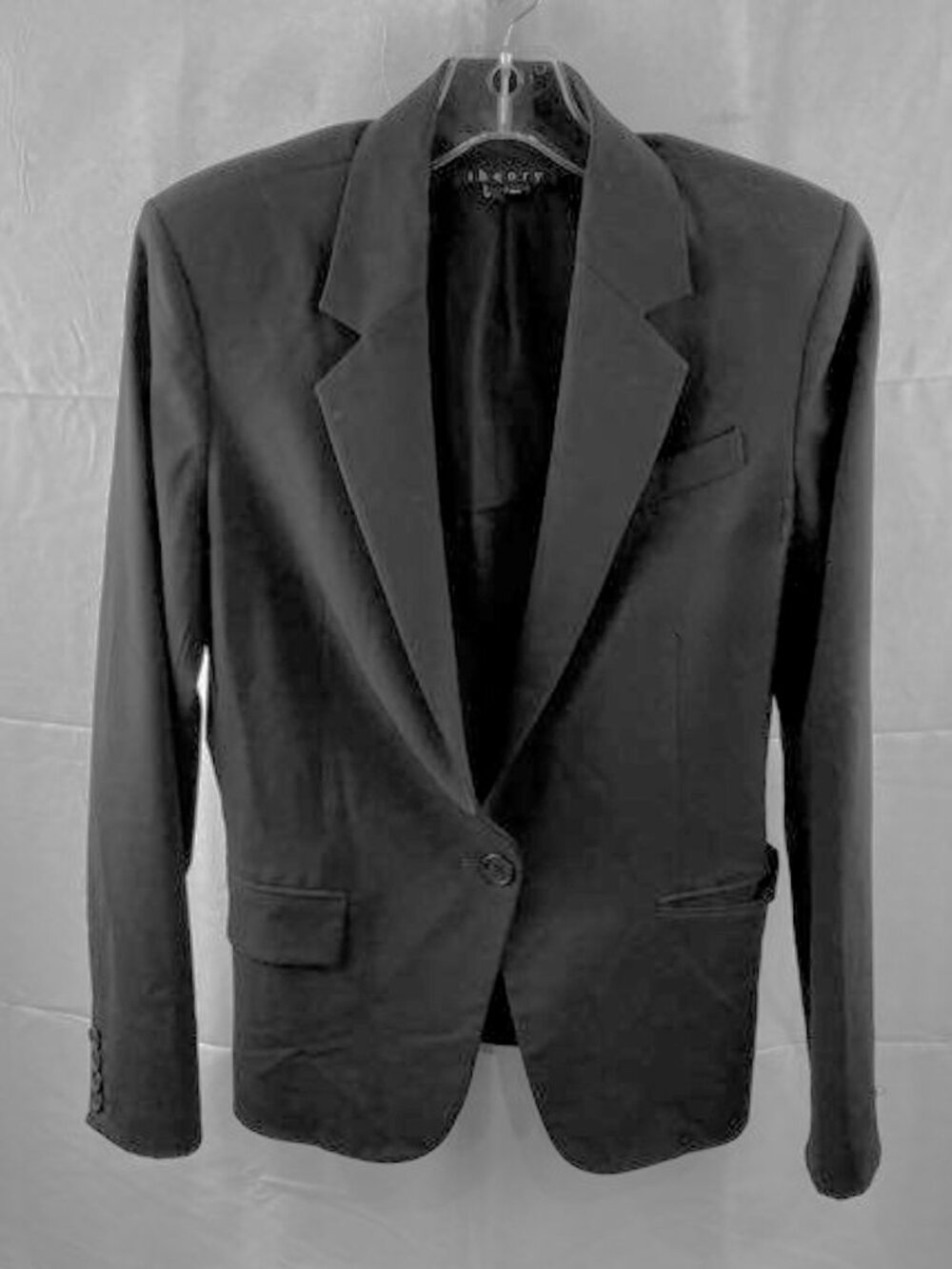 Theory Black Stretch Wool One Button Tailored Blazer Womens Size 6